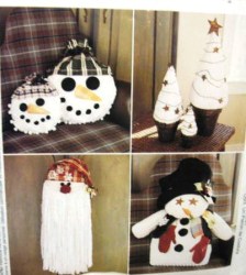 2333 MCCALLS HTF 24'' SNOWMAN, SANTA DOOR HANGING, PILLOWS, TREES CHENILLE PATTERN